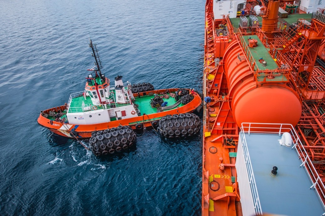 Two tankers performing a Ship-to-Ship transfer at sea