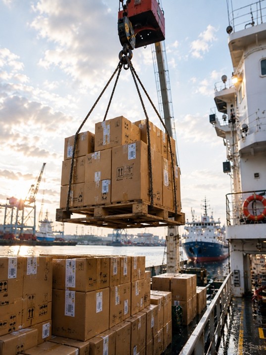 Seapoole supply van delivering stores alongside a vessel